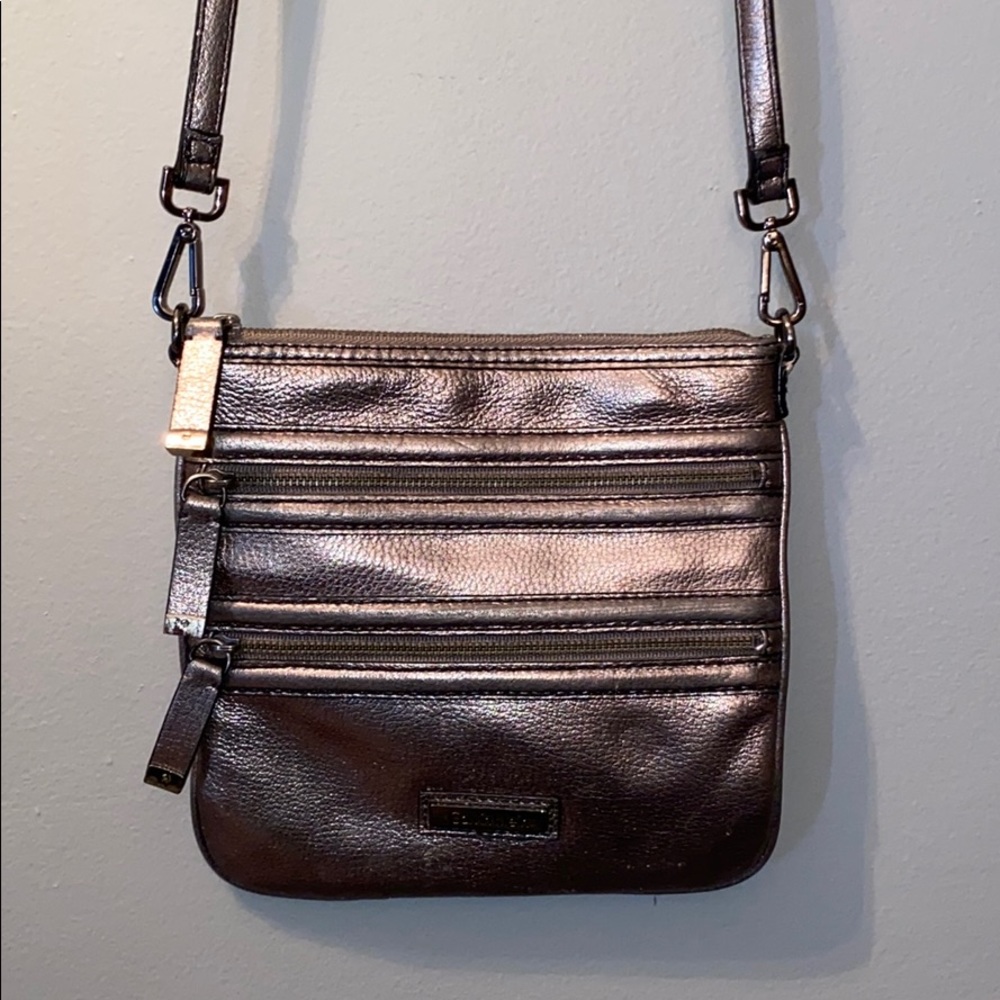 CK Silver Leather Cross Body Bag